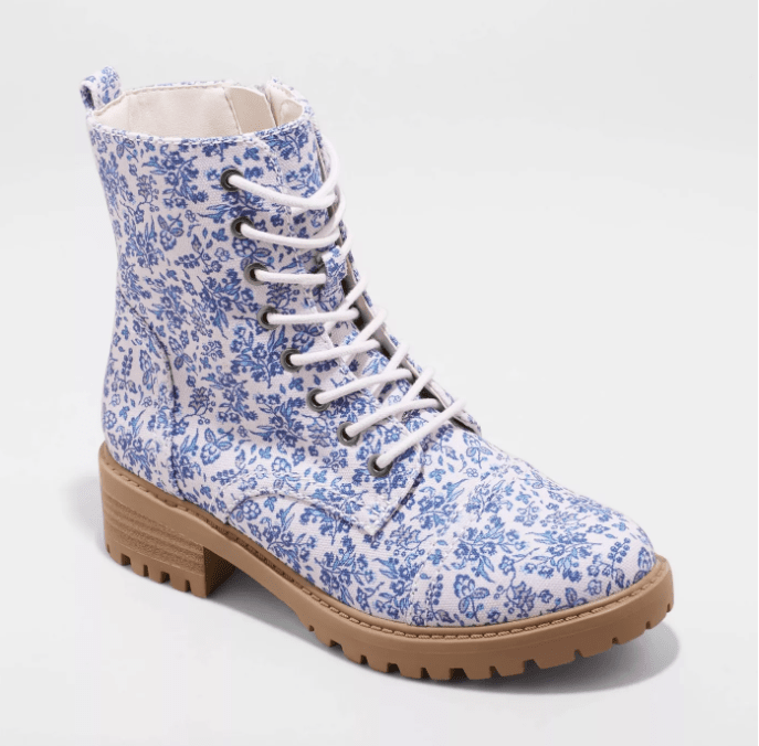 Blue Floral Combat Boots For Fall , by Universal Thread