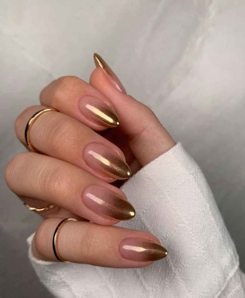 aesthetic nude nails chrome gold ombre