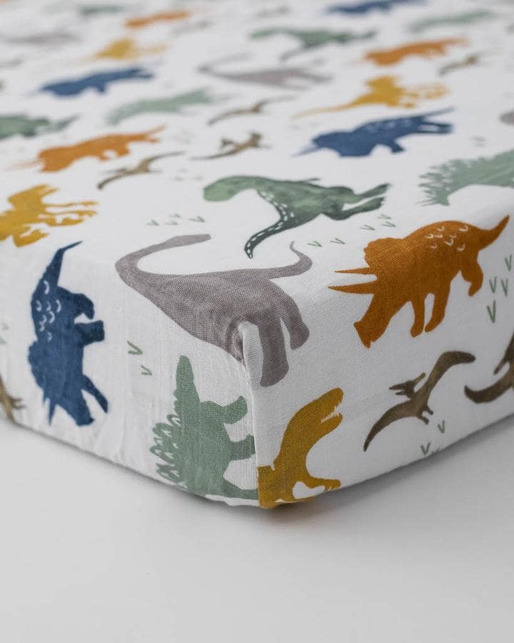 Dinosaur Muslin Crib Sheet, Little Unicorn