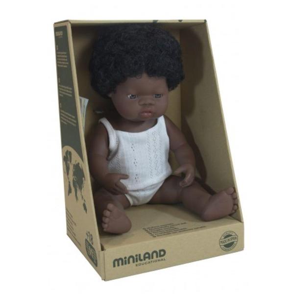 14" Realistic African Baby Doll With Natural Hair by Miniland Educational