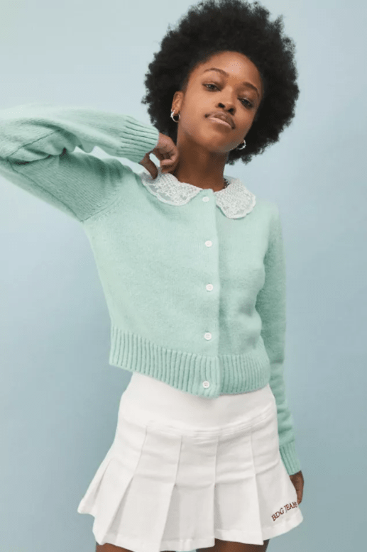 Fine Knit Cardigan With Oversized Lace Collar, by Urban Outfiters