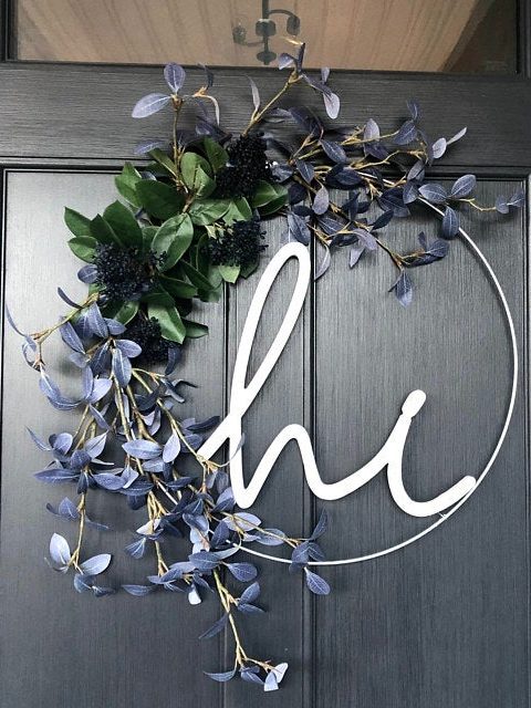 Modern Fall Wreath With Hi & Blue Leaves for Front Door | 21"