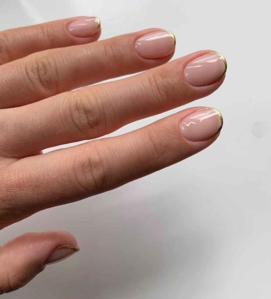 gold nude french nails