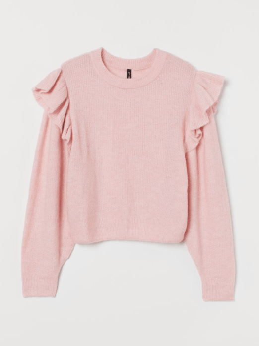 Pink Flounce-Trimmed Sweater, by H&M