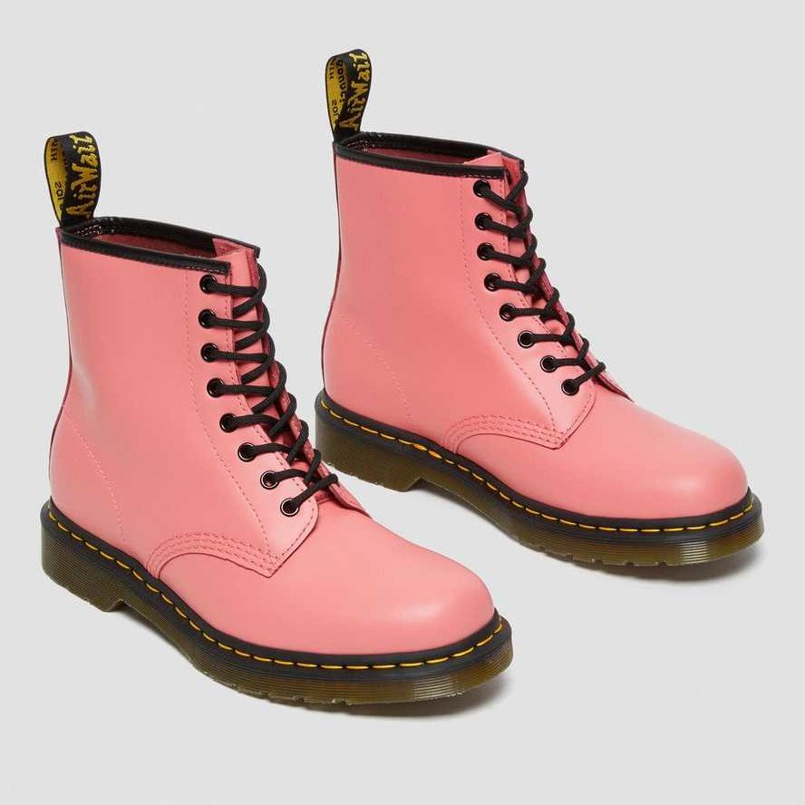 Pink 1460 Smooth Leather Lace Up Boots by Dr. Martens Cute Boots For Fall