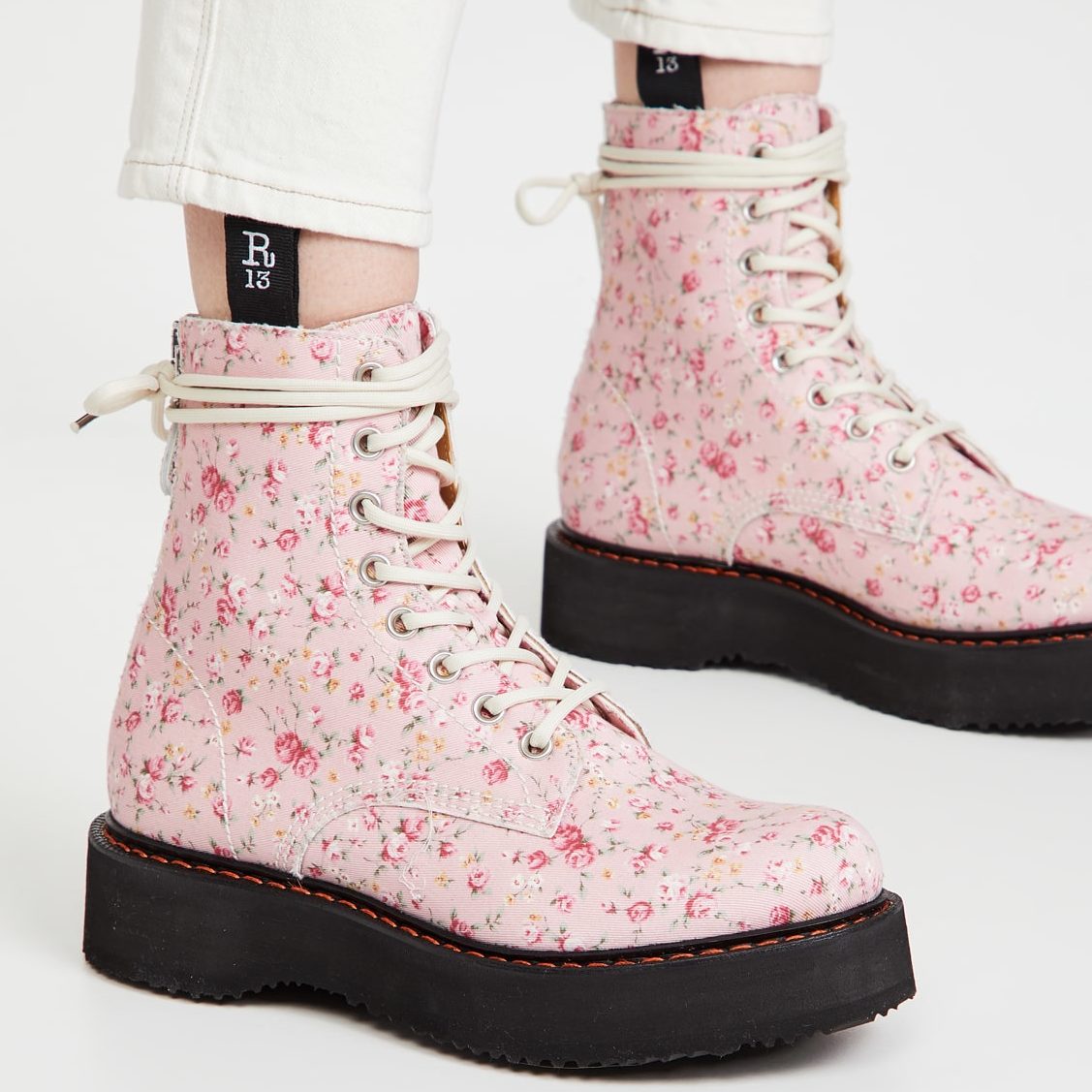 Pink Floral Platform Combat Boots, by R13