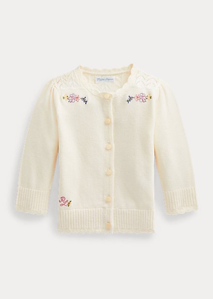 Pointelle-Knit Embroidered Sweater Cardigan For Baby Girl, by Polo Ralph Lauren