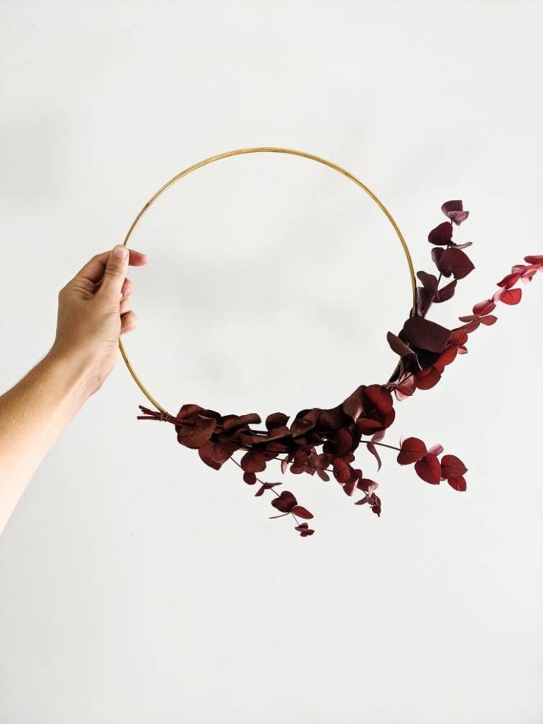 Modern Chic Fall Wreath With Gold or Black Hoop & Burgundy Dried Eucalyptus |  10", 12", 14"