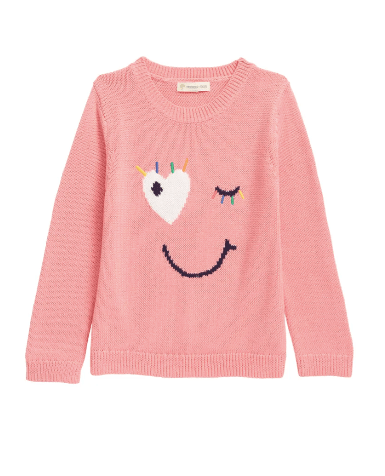 Fine Knit Girl Sweater With Heart & Smile, by Tucker+Tate
