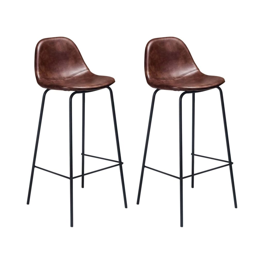 Faux Leather Bar & Counter Stool With Bucket Seat and Low Back (Set of 2)