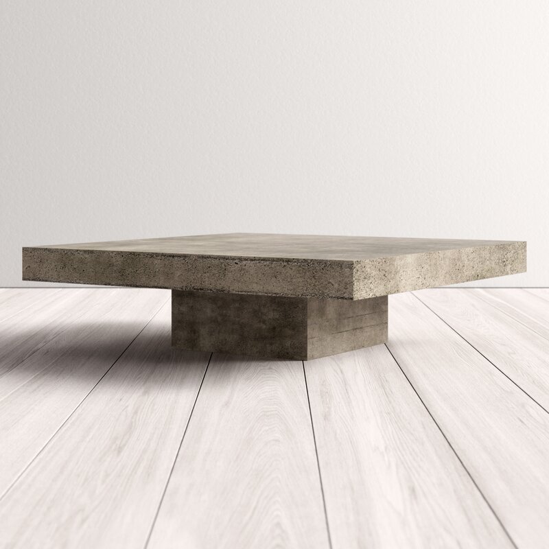 Square Concrete Coffee Table With Low Pedestal industrial coffee tables