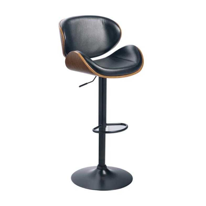Adjustable Matte Black Faux Leather Stool With Swivel