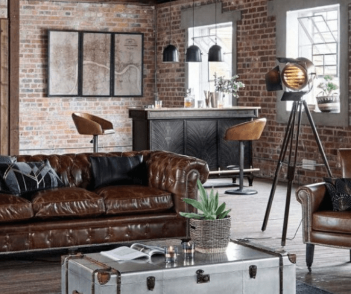 Distinctive Industrial Coffee Tables, Industrial Style Leather Sofa