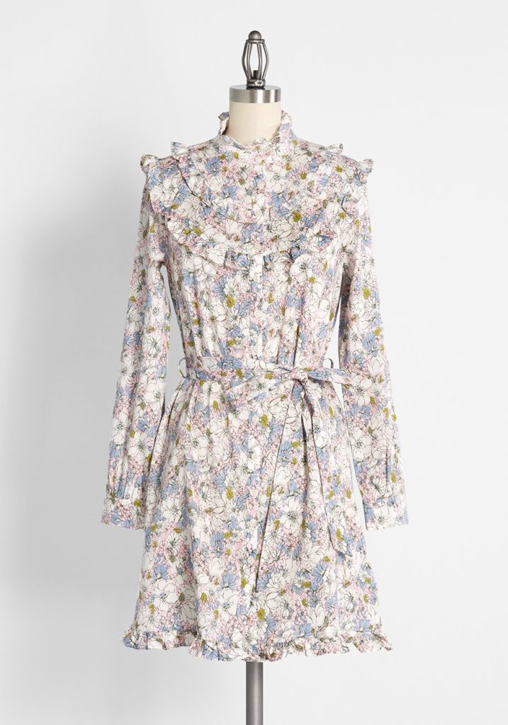 Mini Floral Dress In Lilac & Blue With A Retro Vibe_girly floral fall dresses