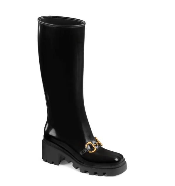 Gucci Knee High Rubber Rain Boot With Chunky Sole
