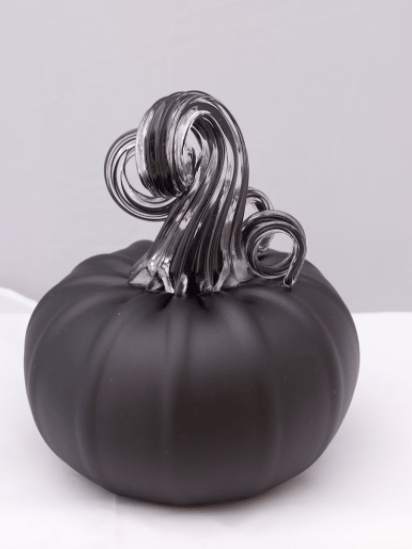 Hand Blown Glass Black Matte Pumpkin, 6" modern decorations for fall