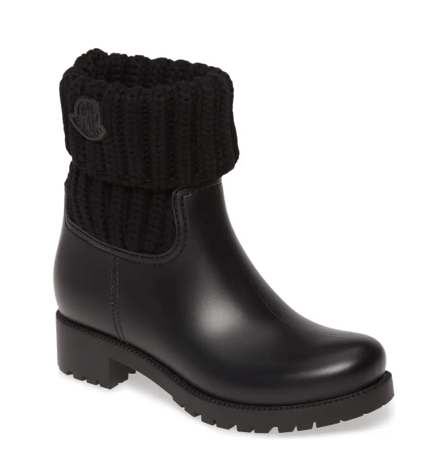 Moncler Ginette Knit Cuff Black Leather designer Rain Boot