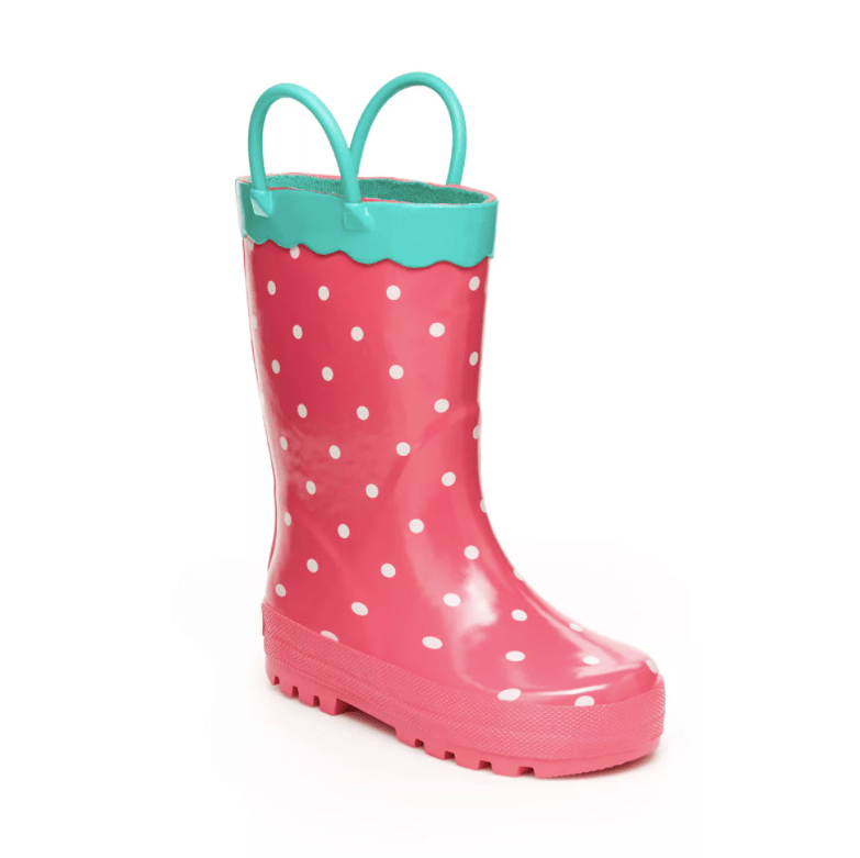 Carter's Pink Rain Boots With Polkadots and Green Handles