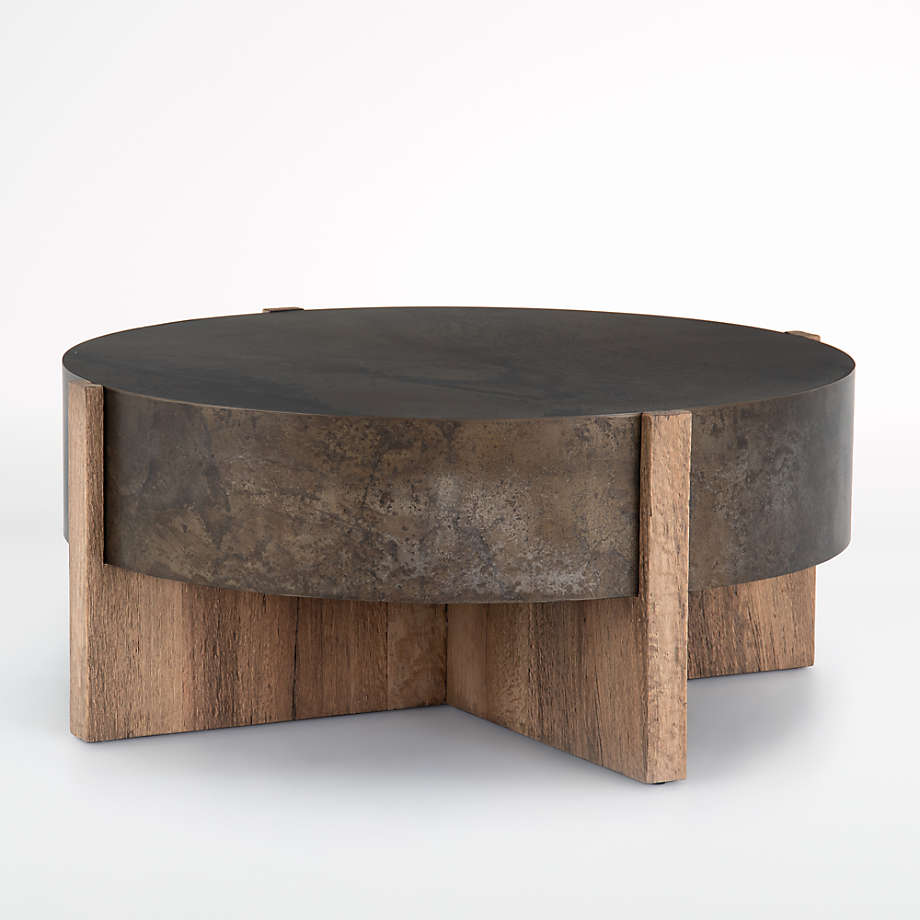 Wood and Iron Round Industrial Coffee Table