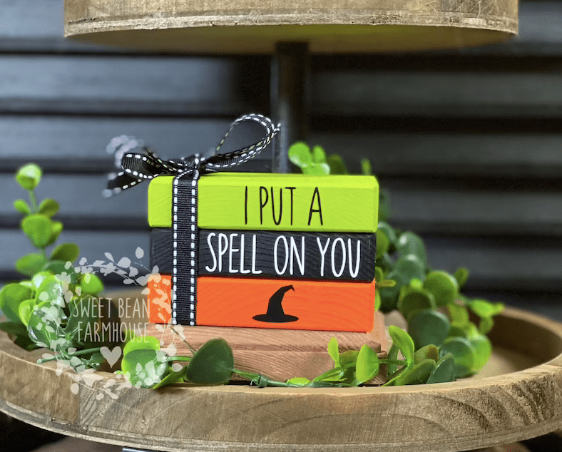 "I Put A Spell On You" Mini Wooden Books Tiered Tray Set