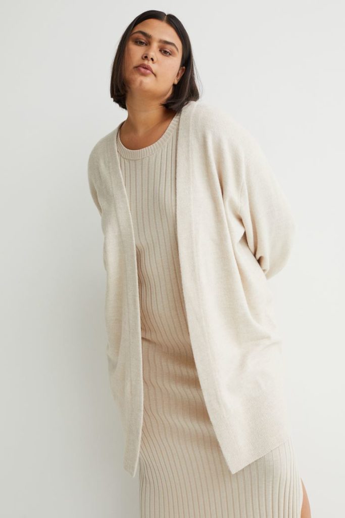 Wool Blend Knit Cardigan Plus Size by  H&M