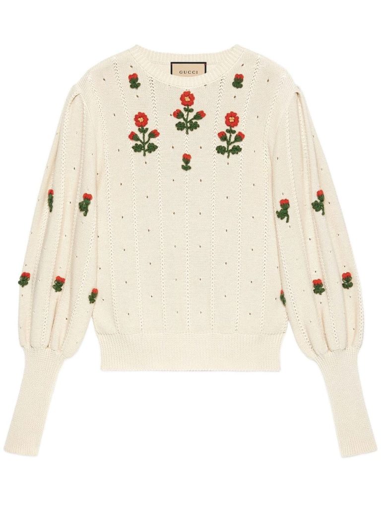 Fine Knit Floral Embroidery Turtleneck by  Gucci
