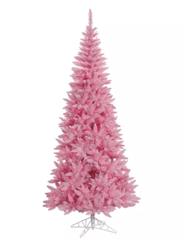 10' Prelit Artificial Christmas Tree Slim Pink Ashley Spruce, Vickerman