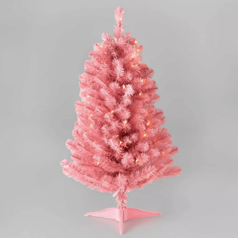 3ft Pre-Lit Pink Alberta Spruce Artificial Christmas Tree Clear Lights