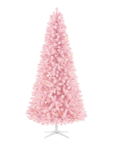 7 ft Pre-Lit PinkChristmas Tree Full Shimmery Tinsel Spruce
