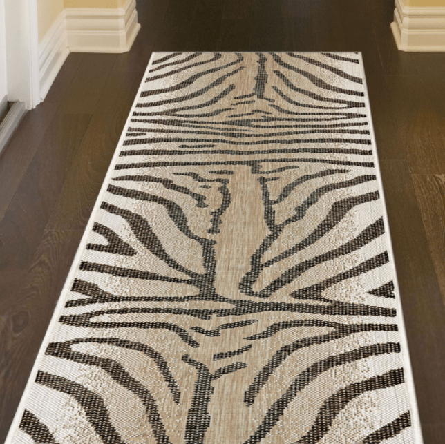 Selous Zebra Print Rug For Indoor and Outdoor - Runner Sand 1'11" x 7'6"
