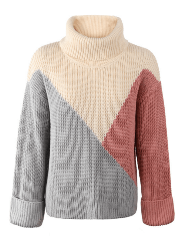 Pink and Grey Knitted Turtleneck Sweater, by Goodnight Macaroon