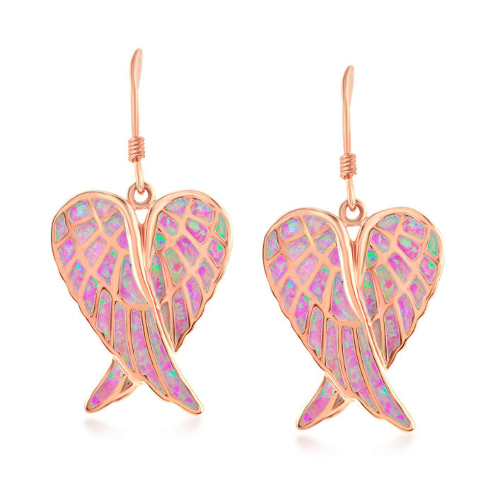 Faux Pink Opal Angel Wings Earrings