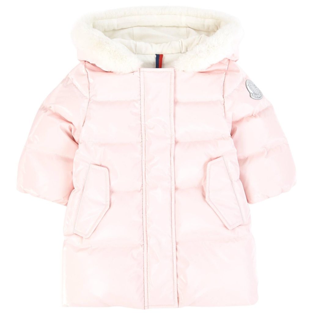 Moncler Water-Resistant Longline Pink Down Jacket For Baby Girl