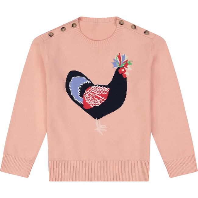 Cottagecore Pink Sweater With Chicken Intarsia for Baby, Toddler, and Girls, by Petit Peony