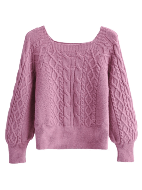 Pink Cable Knit Square Neck Sweater, by Goodnight Macaroon