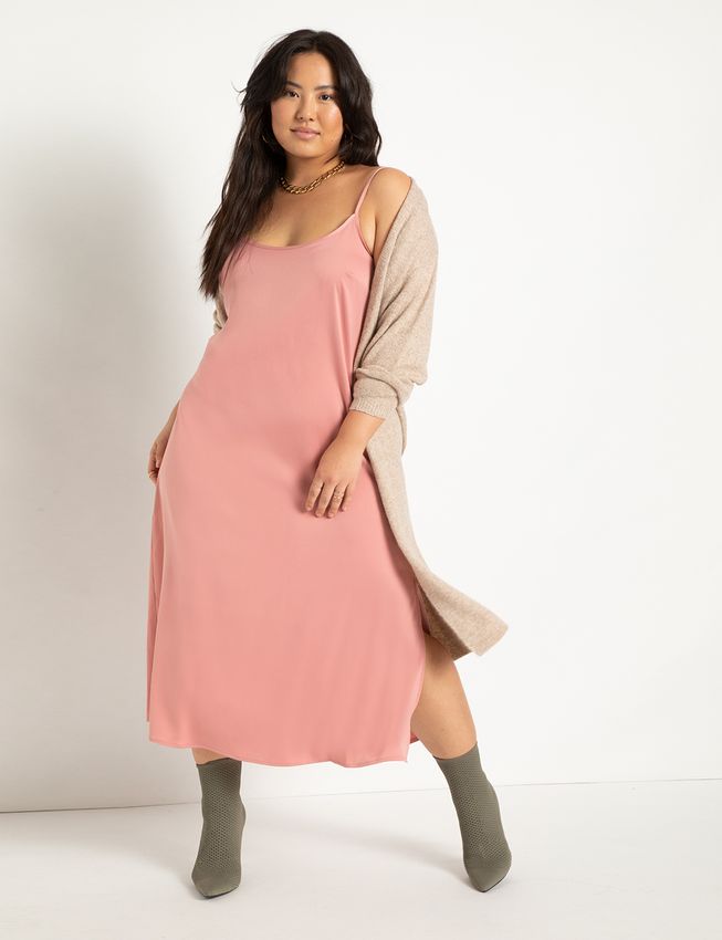 Plus Size Pink Cowl Neckline Slip Dress