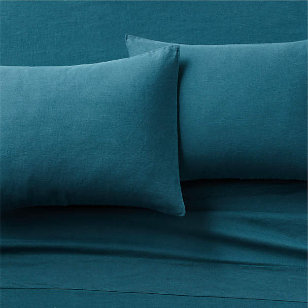 Dark Green (or Blue?) Linen Bed Sheets Set, at cb2