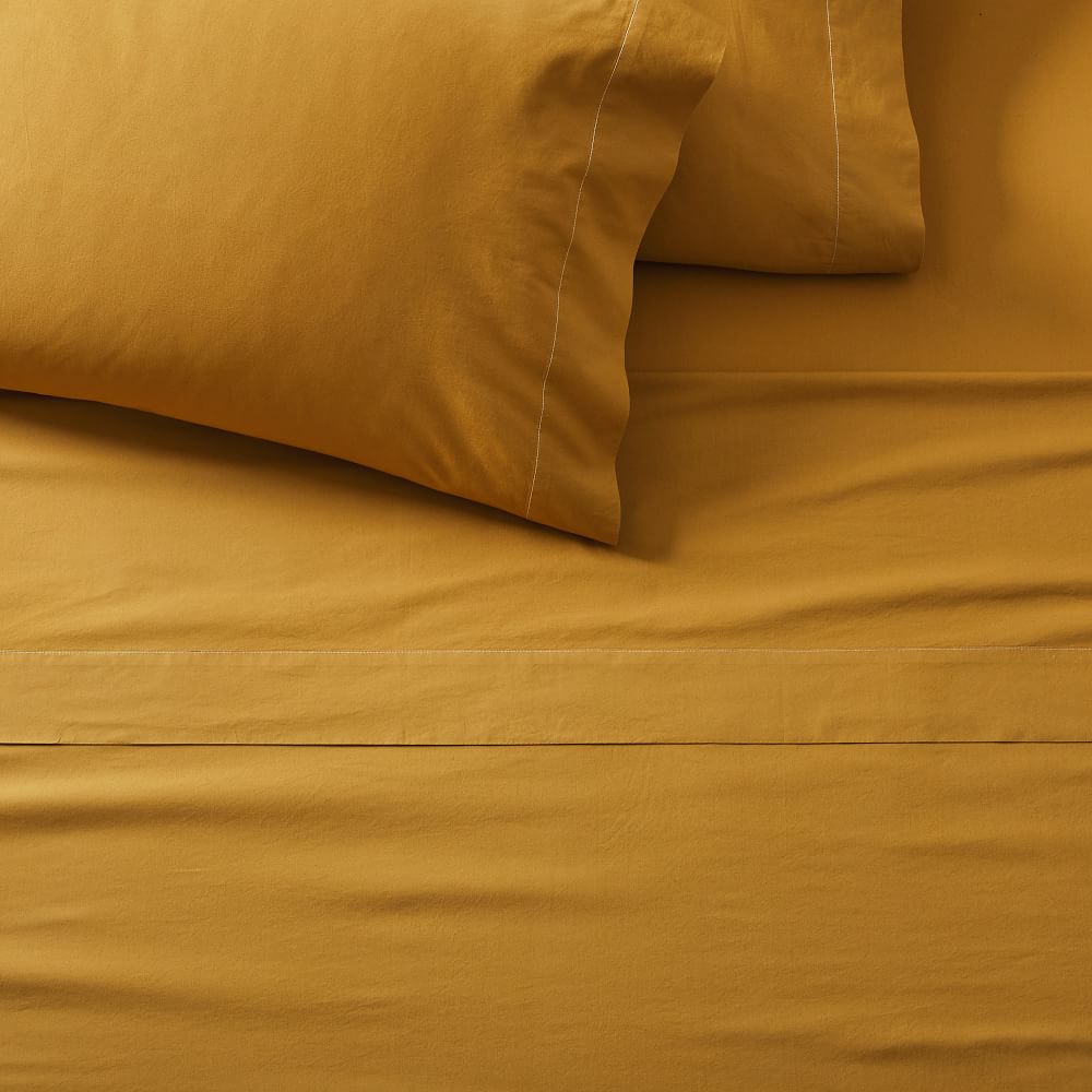 Dijon/Yellow Mustard Organic Washed Cotton Percale Sheet Set & Pillowcases, at West Elm