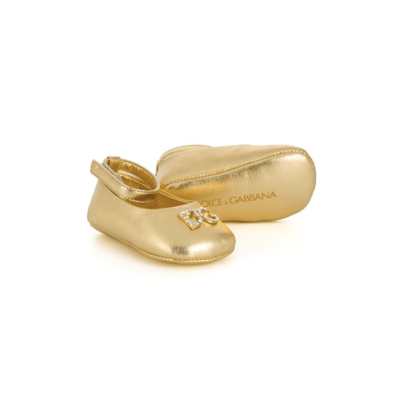 Dolce & Gabbana Crystal Embellished Gold Baby Ballerina Shoes