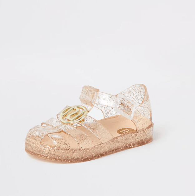 Gold Glitter Jelly Sandals For Baby