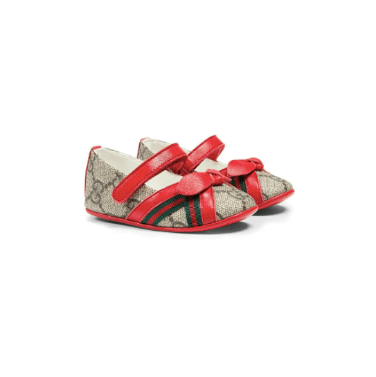 GG Supreme Bow-Detail Baby Ballerina Shoes, Gucci