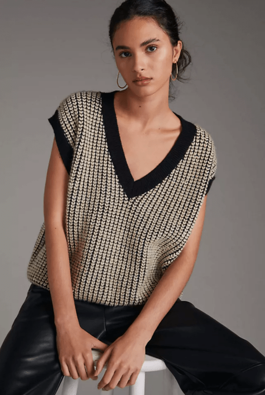 Heart-Stiched Oversized Sweater Vest, by Anthropologie