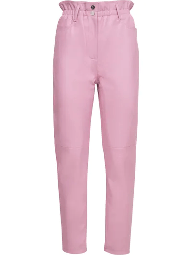 High Waist Pink Leather Pants With Pockets