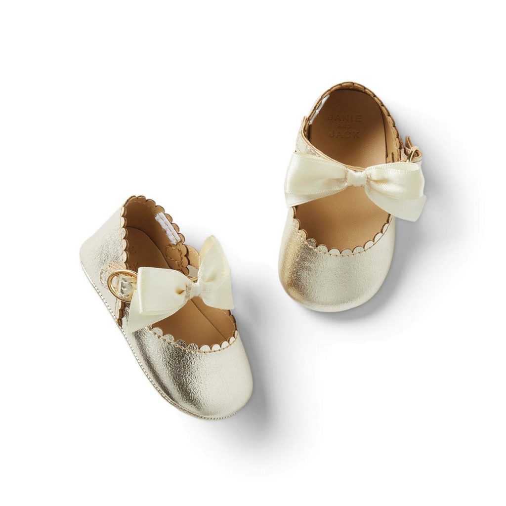 Gold Ballerina Baby Shoes With Bow