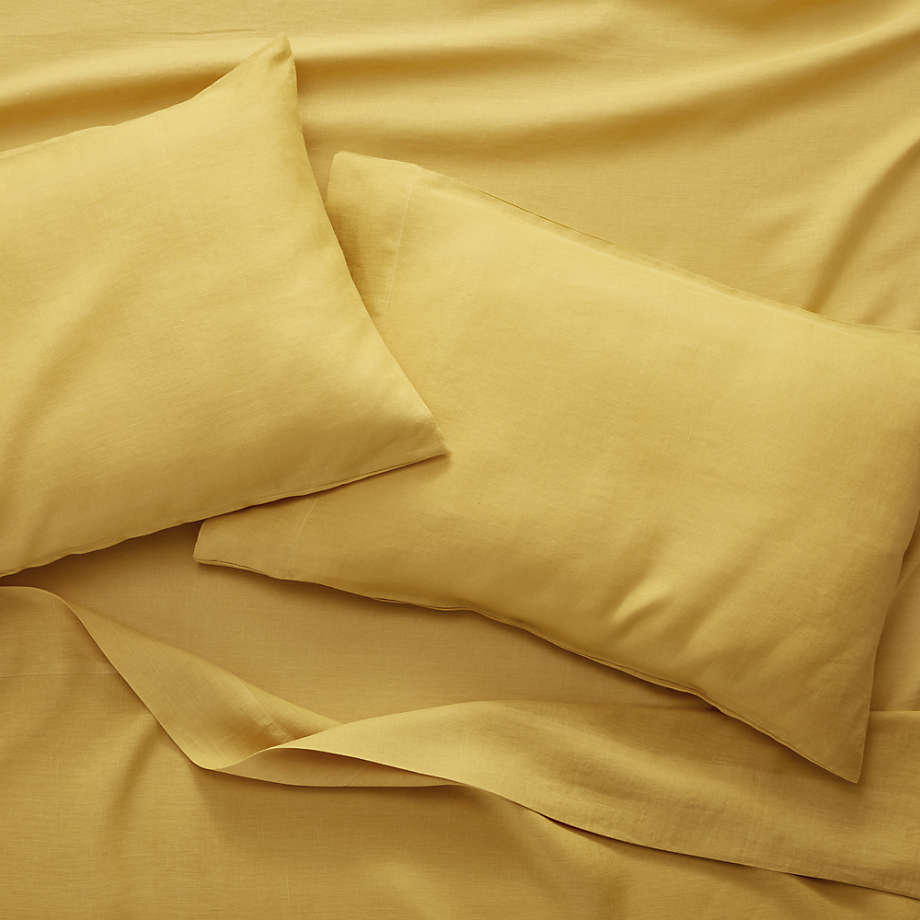 Amber/Yellow Mustard Pure Linen Bed Sheets Set, at Crate&Barrel