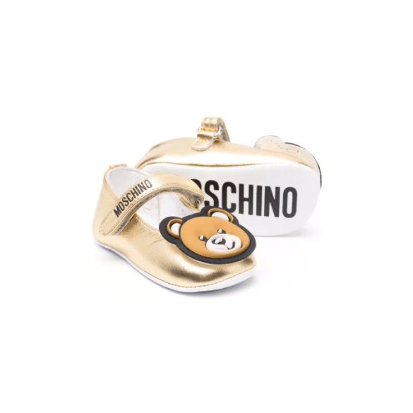 Moschino Eco Leather Gold Baby Ballerina Shoes