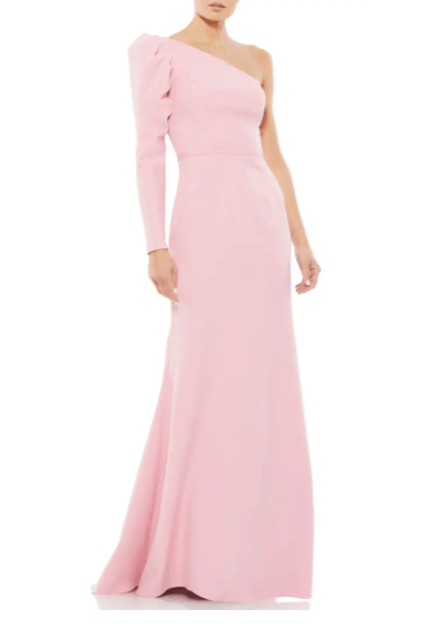 Rose Pink One Shoulder Long Sleeve Satin Gown