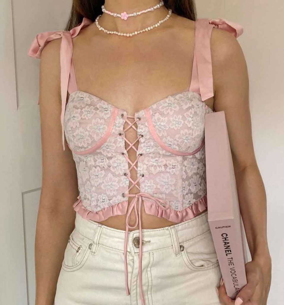 corset top pink aesthetic outfit