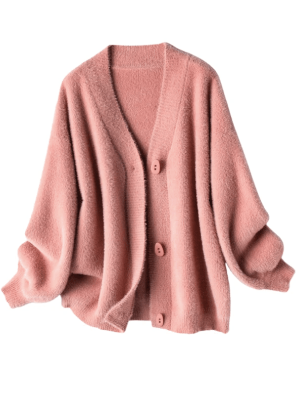 Pink Button-Up Fuzzy Sweater, by Goodnight Macaroon