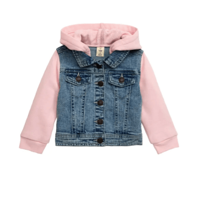 Pink Hooded Denim Jacket For Baby Girl